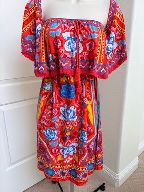 Flying Tomato Orange Multicolor Bohemian Print Dress